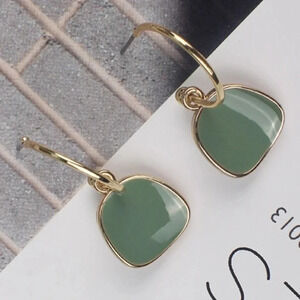 Mid Century Style Green Gold Enamel Retro Earrings